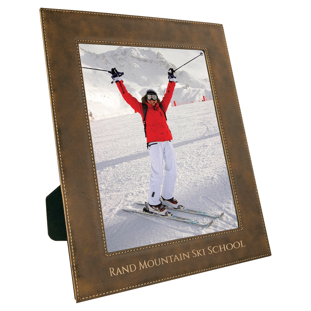 Personalized rustic leatherette picture frame with gold laser engraving 8x10