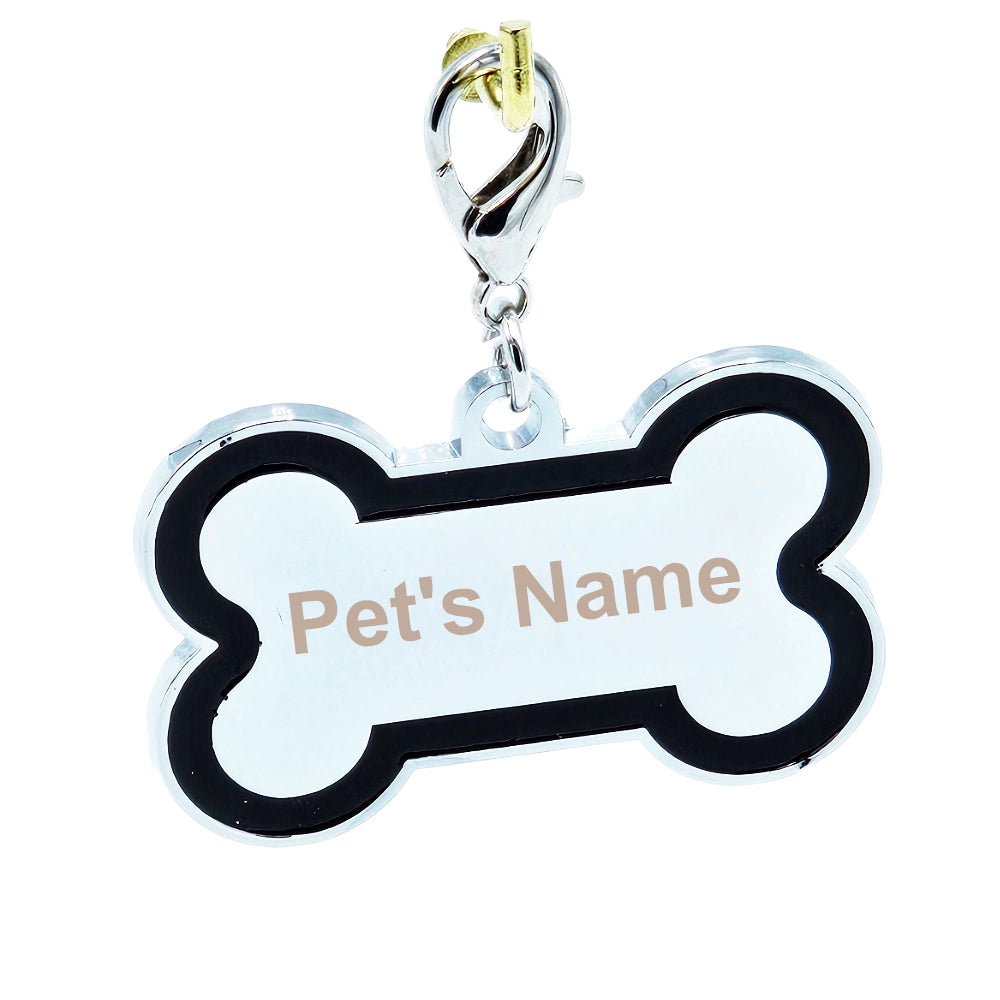 Accent Series Lazer-Engraved Zinc Alloy Bone-Shaped Dog Tag, Silver With Colour border