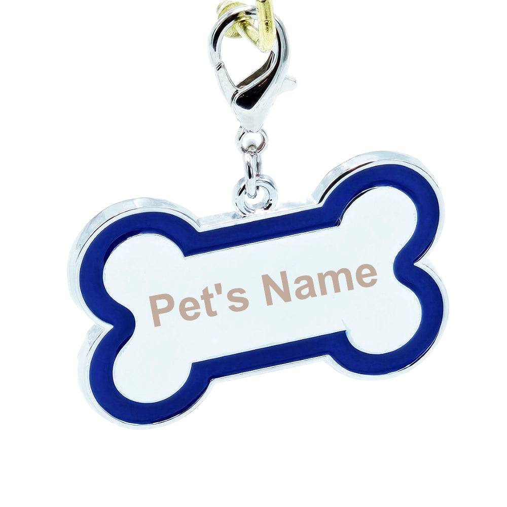 Accent Series Lazer-Engraved Zinc Alloy Bone-Shaped Dog Tag, Silver With Colour border