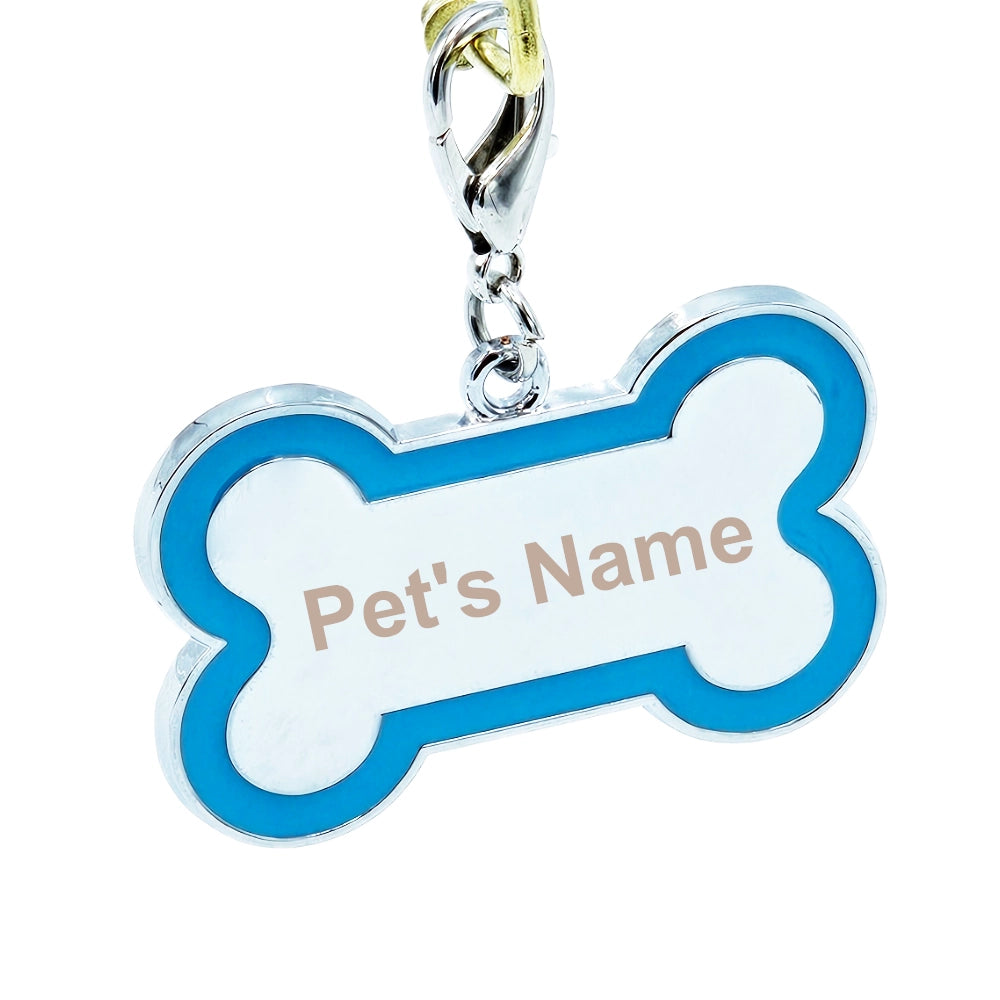 Accent Series Lazer-Engraved Zinc Alloy Bone-Shaped Dog Tag, Silver With Colour border