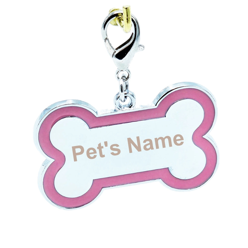 Accent Series Lazer-Engraved Zinc Alloy Bone-Shaped Dog Tag, Silver With Colour border