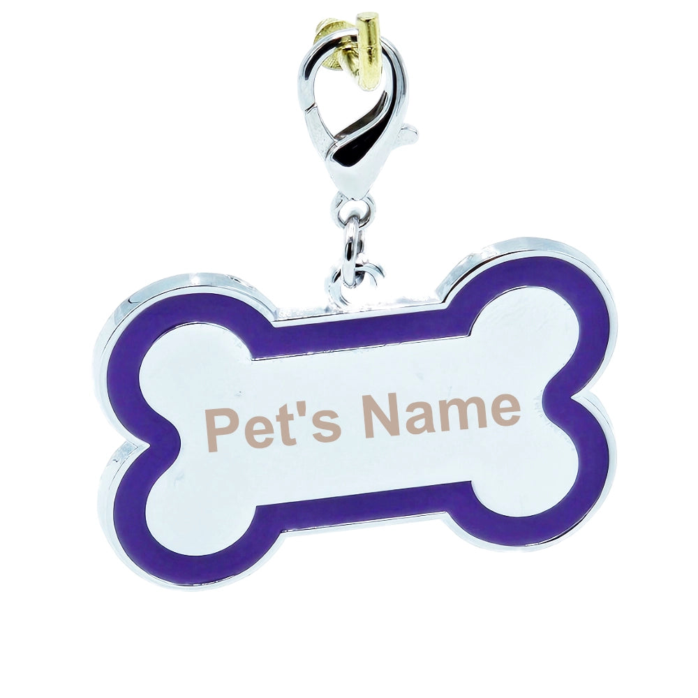 Accent Series Lazer-Engraved Zinc Alloy Bone-Shaped Dog Tag, Silver With Colour border