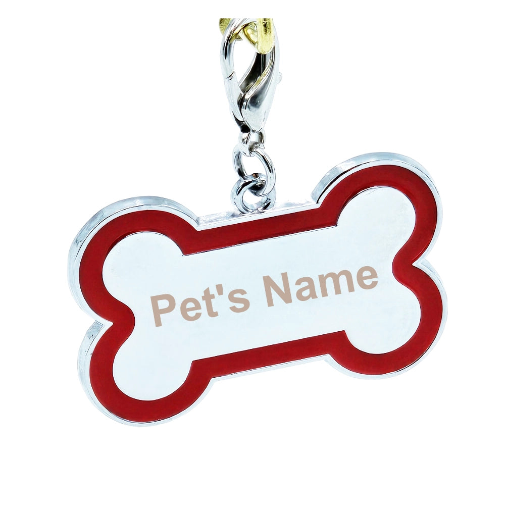 Accent Series Lazer-Engraved Zinc Alloy Bone-Shaped Dog Tag, Silver With Colour border