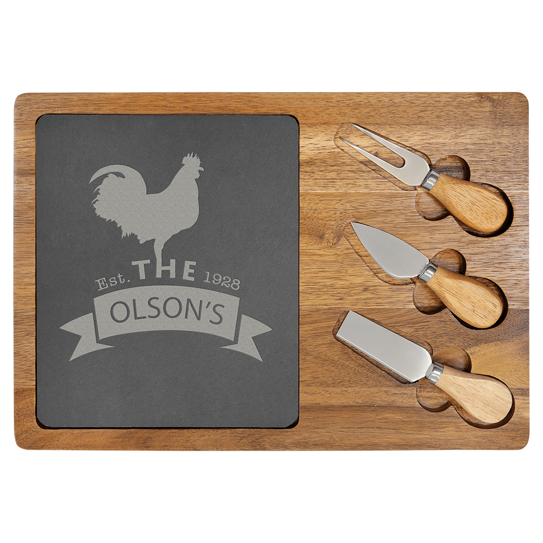 Personalized Slate and Acacia Wood Serving Boards