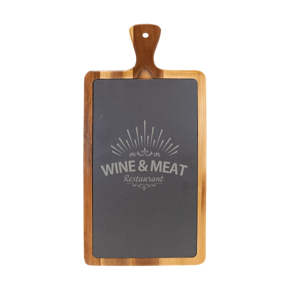 Acacia Wood & Slate Serving Board, 16" x 7.75"