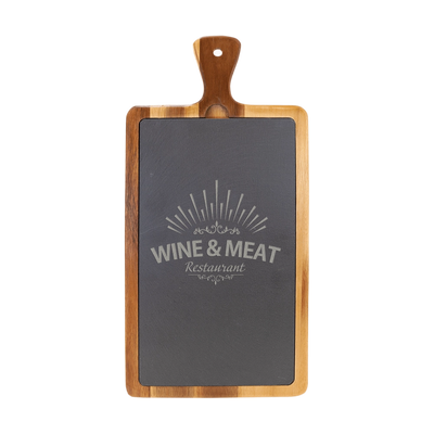 Acacia Wood & Slate Serving Board, 16" x 7.75"