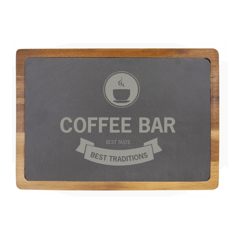 Acacia Wood & Slate Serving Board, 13" x 9"