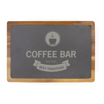 Acacia Wood & Slate Serving Board, 13" x 9"