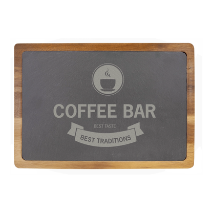 Acacia Wood & Slate Serving Board, 13" x 9"