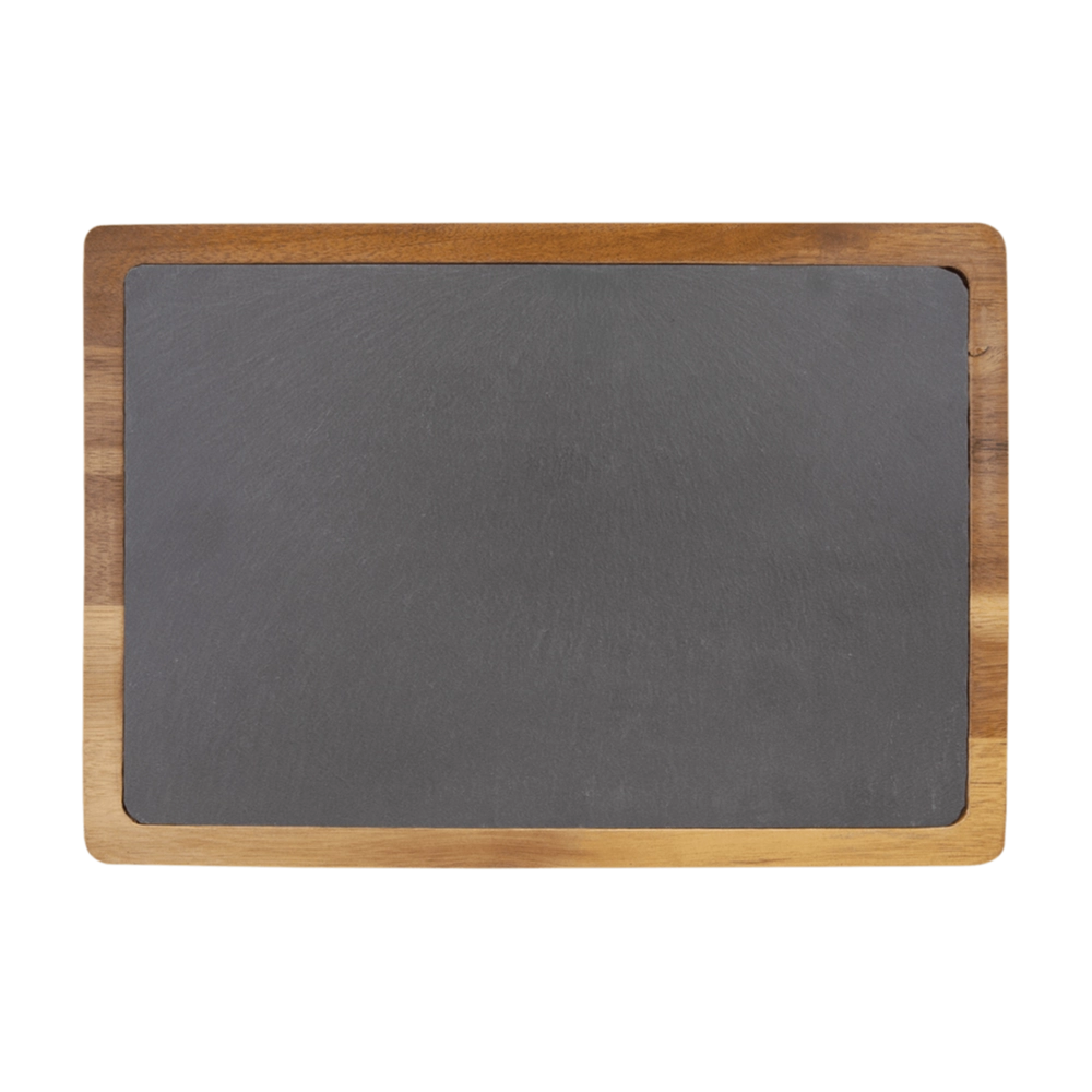 Acacia Wood & Slate Serving Board, 13" x 9"