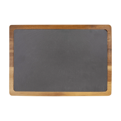Acacia Wood & Slate Serving Board, 13" x 9"