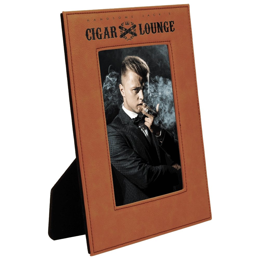 Rawhide leatherette photo frame with custom black engraving 5x7