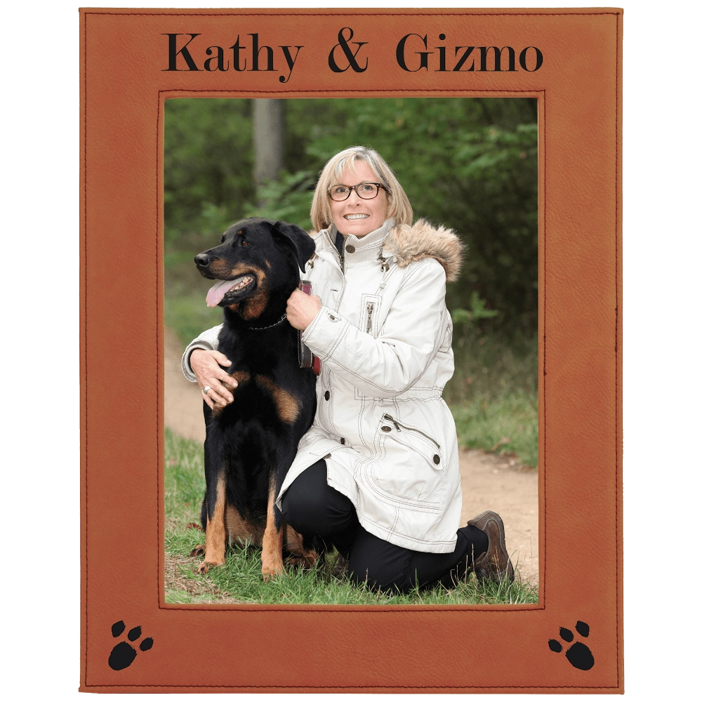 Rawhide leatherette photo frame with custom black engraving 8x10