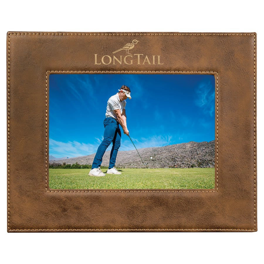 Personalized rustic leatherette picture frame with gold laser engraving 5x7