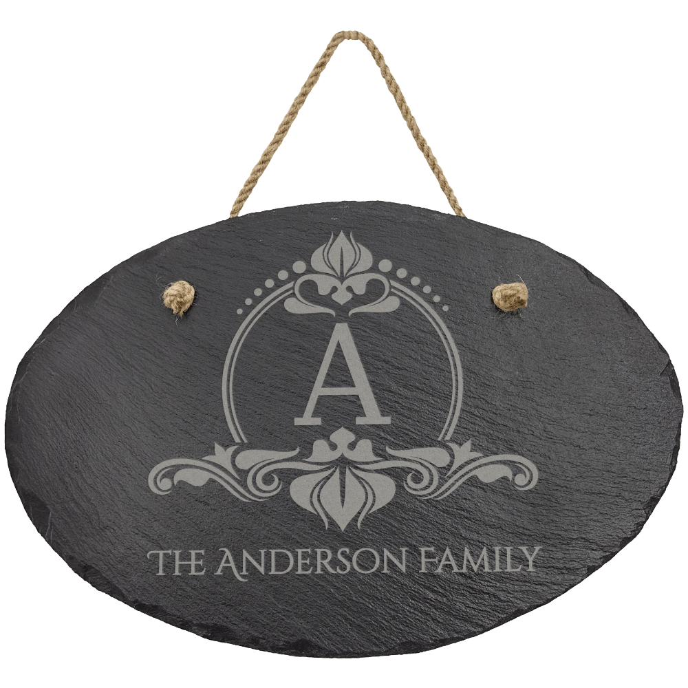 Personalized Slate Wall Decor with Hanger String - Oval 11 3/4" x 7 3/4"