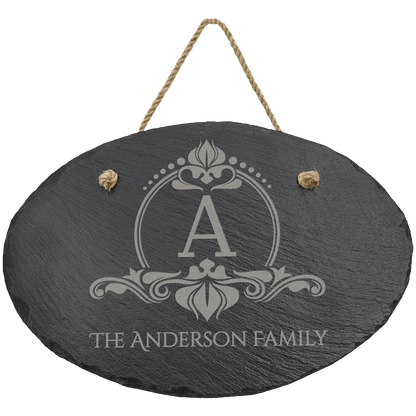 Personalized Slate Wall Decor with Hanger String - Oval 11 3/4" x 7 3/4"