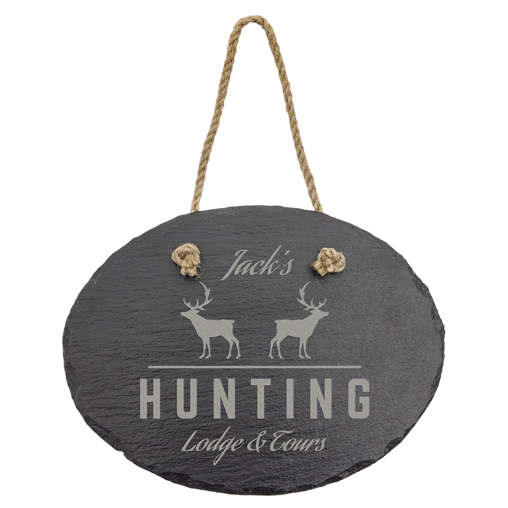 Personalized Slate Wall Decor with Hanger String - Oval 7-3/4" x 6"