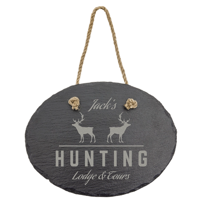 Personalized Slate Wall Decor with Hanger String - Oval 7-3/4" x 6"
