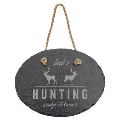 Personalized Slate Wall Decor with Hanger String - Oval 7-3/4" x 6"