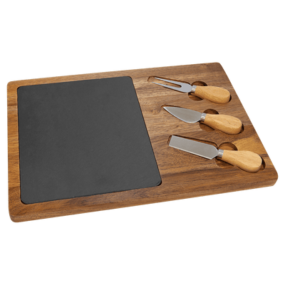 Personalized Slate and Acacia Wood Serving Boards