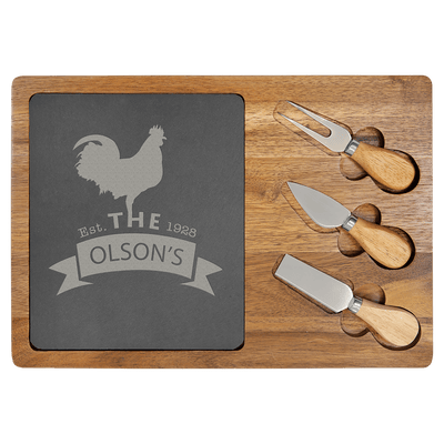 Personalized Slate and Acacia Wood Serving Boards